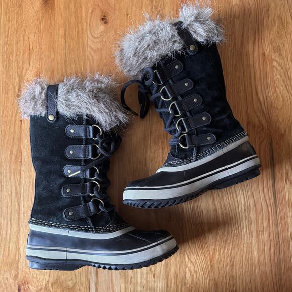 Sorel Joan of Arctic Winter Suede Snow Boots Black Size 5 - Picture 2 of 8
